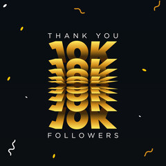 Thank you 10K or 10 thousand followers. Black and gold color vector illustration.