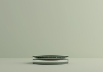 Poster - glass and terrazzo golden green podium on mint pastel background. Levitating stage for product. 3d render empty display mockup