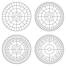 Set Of Symmetrical Family Tree Template. Genealogy Round Chart In Vector. Mosaic Circular Tiles Pattern.
