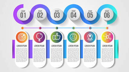 Wall Mural - infographic modern timeline design vector template for business with 6 steps or options illustrate a