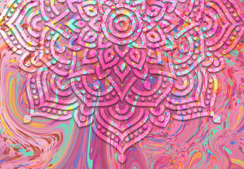 Wall Mural - abstract mandala graphic design and watercolor digital art painting for ancient geometric concept ba