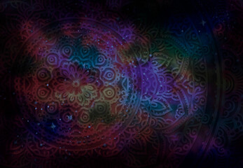 Wall Mural - abstract mandala graphic design and watercolor digital art painting for ancient geometric concept ba