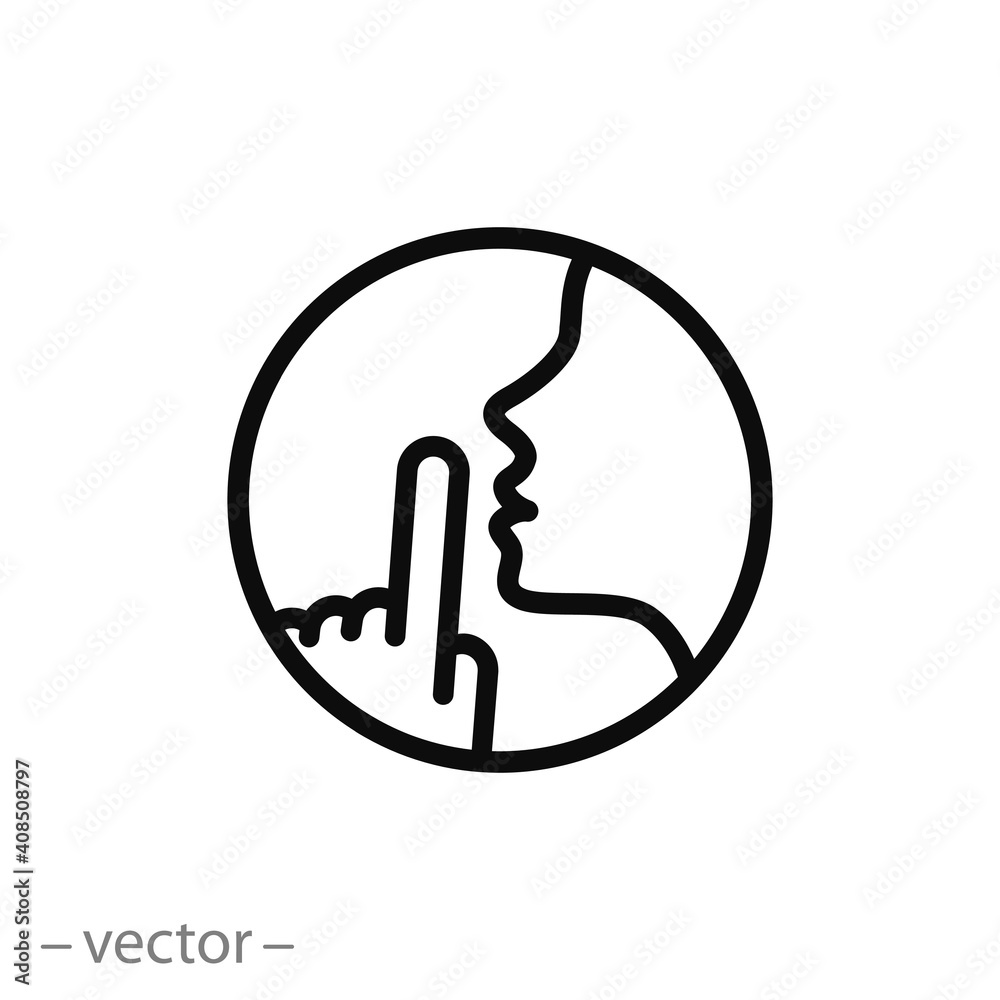 do not disturb icon, please do quiet, pssst or shhh gesture lips, silence or secret, keep shut mouth, line symbol on white background - editable stroke vector illustration eps10 - obrazy, fototapety, plakaty 