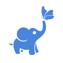Elephant Playing With A Butterfly, The Logo Of Blue Elephant And Butterflies