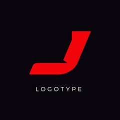 Aufkleber - Speed letter J. Red race monogram logo. Italic bold racing style vector latin character. Letter for branding. Typeset design.