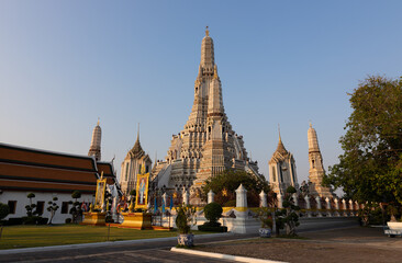 Territory of Wat Arun Temple. Buddhist temple in Bangkok. Thailand 