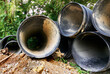 Piles of large pvc plastic pipes along the road side, used in a waste water rehabilitation project on Boracay Island, Philippines, Asia