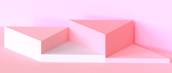 Poster - Minimal Creative Podium showcase Triangle Geometry shapes on Red Background and business Concept for product banner - 3d rendering