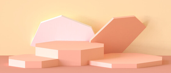 Aufkleber - Minimal Creative Podium showcase Hexagon Geometry shapes on Yellow Background and business Concept for product banner - 3d rendering