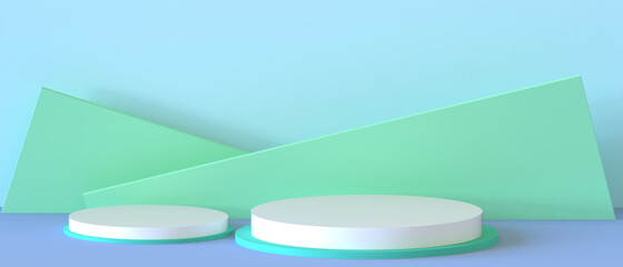 Poster - Minimal Creative Podium showcase Circle Geometry shapes on Blue - Green Background and business Concept for product banner - 3d rendering