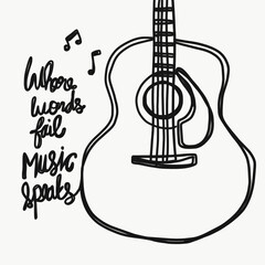 Where word fail music speaks, acoustic guitar line art drawing illustration