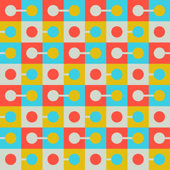 Poster - Seamless geometric pattern with the image of circles, squares. Vector design for web banner, business presentation, brand package, fabric, print, wallpaper, postcard.