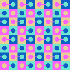 Poster - Seamless geometric pattern with the image of circles, squares. Vector design for web banner, business presentation, brand package, fabric, print, wallpaper, postcard.
