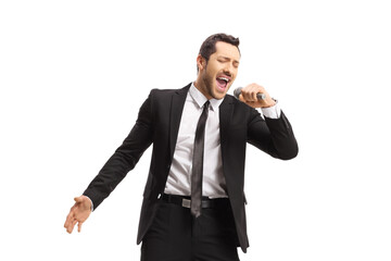 Wall Mural - Singer in a suit singing on a microphone