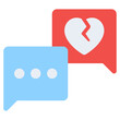 Broken heart on chat bubble denoting breakup message icon