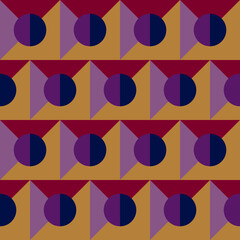 Poster - Seamless geometric pattern with the image of circles, squares, triangles. Vector design for web banner, business presentation, brand package, fabric, print, wallpaper, postcard.