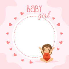 Poster - Pink Baby Shower Invitation Card, Cute Baby Girl Poster, Greeting Card, Banner Design Template Cartoon Vector Illustration