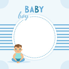 Poster - Blue Baby Shower Invitation Card, Cute Baby Boy Poster, Greeting Card, Banner Design Template Cartoon Vector Illustration