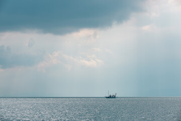 Poster - Turkish tourist yacht with tourists sailing in the Mediterranean sea, Antalya, Turkey