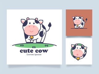 Cute cow logo cartoon concept illustration with alternative design