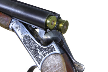 Wall Mural - loaded old double barrel hunting shotgun isolated on white