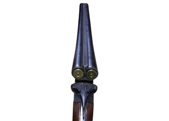 Wall Mural - loaded old double barrel hunting shotgun isolated on white