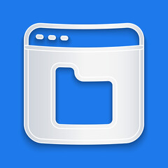 Aufkleber - Paper cut Browser files icon isolated on blue background. Paper art style. Vector.