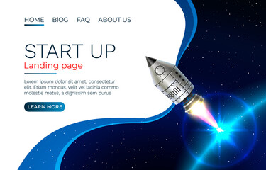 Wall Mural - Start up idea Landing page screen, development technology, rocket banner. Vector