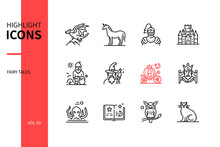 Fairy Tales Concept - Line Design Style Icons Set