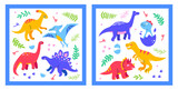 Fototapeta Dinusie - Different dinosaurs - set of flat design style illustrations