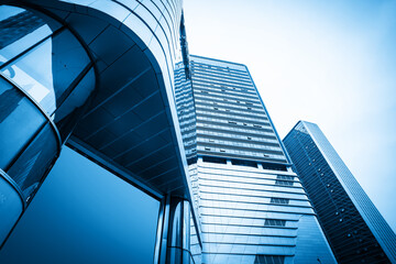 Leinwandbilder - Looking Up Blue Modern Office Building