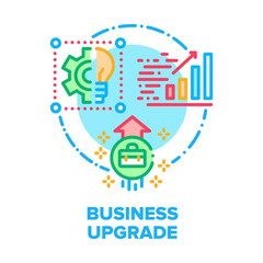Poster - Business Upgrade Vector Icon Concept. Analyzing Business Strategy And Researching Infographic, Exchange Idea And Upgrading. Company Innovation And Update Software Color Illustration