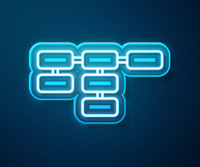 Poster - Glowing neon line Site map icon isolated on blue background. Vector.