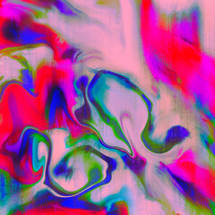 Poster - Abstract wavy vibrant facture. Splashed liquid paints. Psychedelic trippy effect. Distortion. Creative graphic design. Colorful artistic illustration. Digital art. Cover for music album. 