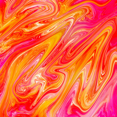 Poster - Abstract wavy vibrant facture. Splashed liquid paints. Psychedelic trippy effect. Distortion. Creative graphic design. Colorful artistic illustration. Digital art. Cover for music album. 