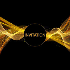 vector color gold wave design element with glitter effect on dark background.