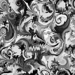 Wall Mural - Monochrome seamless pattern with grunge swirl and stain elements in black, white ,grey colors