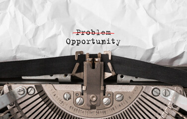 Poster - text problem opportunity typed on retro typewriter