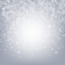 Silver Snow Vector Gray Background. Sky Snowfall