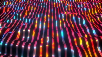 Poster - Computer generated wavy neon lines. 3d rendering stripes backdrop with gradient light