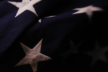 Close Up Detail Of A Few White Stars On Blue Field American Flag