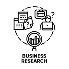 Canvas Print - Business Research Analysis Vector Icon Concept. Manager Researching Job Market And Analyzing Profit Or Financial Infographic, Worker Pondering Project Plan Or Strategy Black Illustration