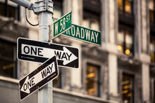 Street Sign On Broadway In Manhattan, New York City