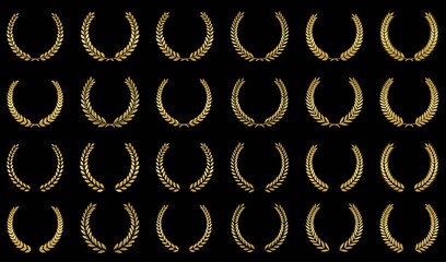 Wall Mural - Golden laurel wreath isolated on white background, depicting an award, achievement, heraldry, nobility, Emblem floral greek branch flat style 