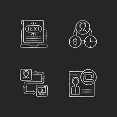 Sticker - Web analytics chalk white icons set on black background. Creating anchor link for another sites. Customers journey map planning process. Isolated vector chalkboard illustrations