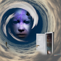 Wall Mural - sky walking. surreal door to another dimension