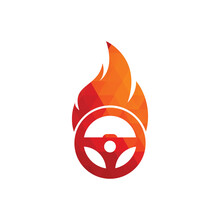 Fire Driver Logo Vector Design Template. Car Steering Wheel Burning Fire Logo Icon Vector Illustration Design.