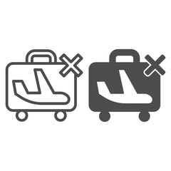 Poster - Ban sign with baggage and airplane line and solid icon, Corona downturn concept, Prohibition of flights sign on white background, No Travel icon in outline style for mobile and web. Vector graphics.