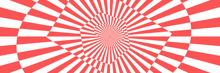 Wall Mural - Vector illustration of stripes and shapes with optical illusion. Op art abstract background. Long horizontal banner.