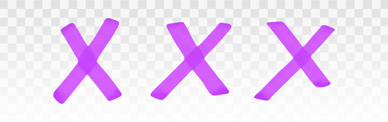 Aufkleber - Purple highlighter crosses set isolated on transparent background. Marker pen highlight underline cross. Vector hand drawn graphic stylish element